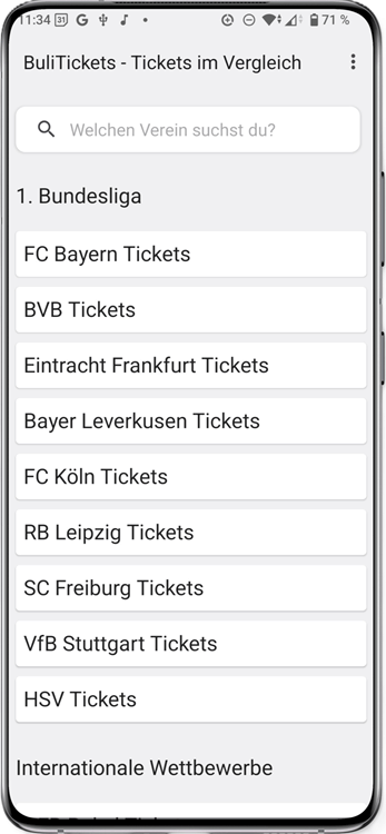 Startseite Ticket-Preisvergleich App BuliTickets
